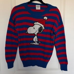 Peanuts Snoopy Striped Crewneck Sweater - Blue & Red